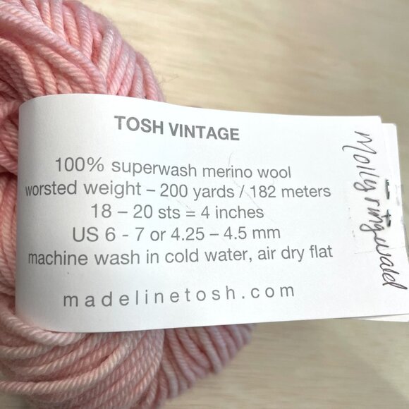 MadelineTosh Tosh Vintage Worsted Weight Yarn SW Merino 200 Yds "Molly Ringwald" - Picture 4 of 5